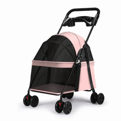 chariot pour chat pliable rose
