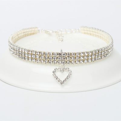 collier pour chat diamant et coeur
