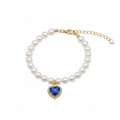 collier pour chat perle et coeur bleu