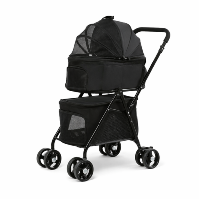 poussette pour animaux double étage noire