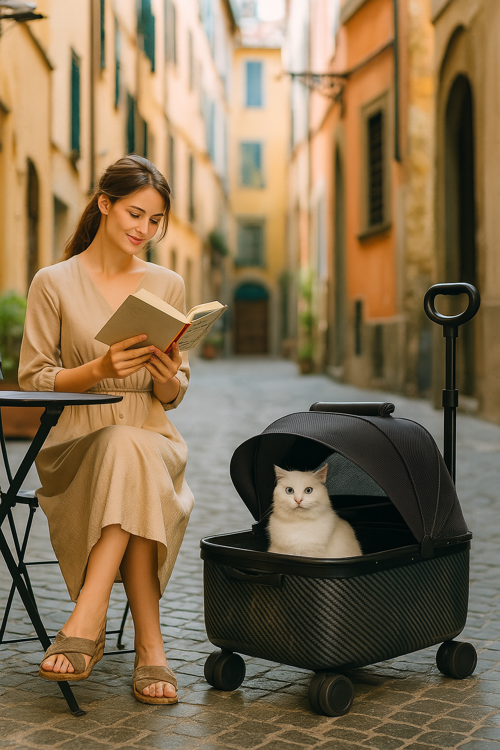 poussette pour chat auvent noir imageIA