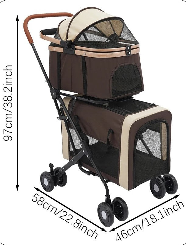 poussette pour chat Double variante brun