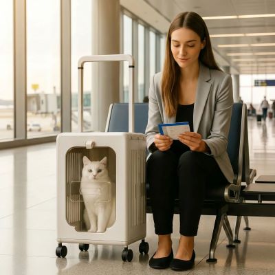 Caisse de transport pour chat avec roulettes