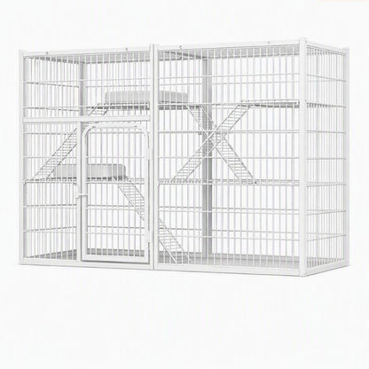 catio pour chats multicouche sécurisé blanc horizontal