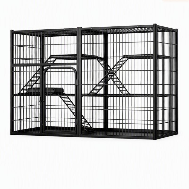 catio pour chats multicouche sécurisé noir horizontal