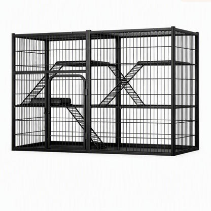 catio pour chats multicouche sécurisé noir horizontal