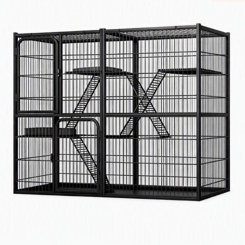 catio pour chats multicouche sécurisé noir vertical