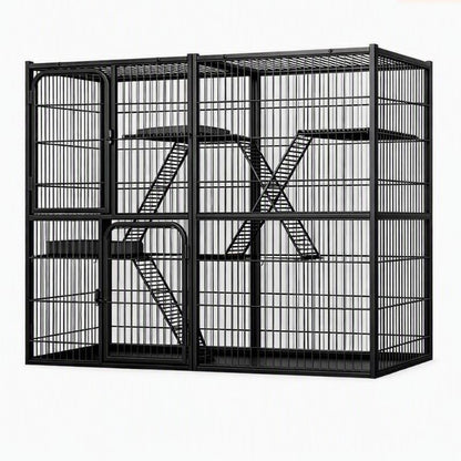 catio pour chats multicouche sécurisé noir vertical