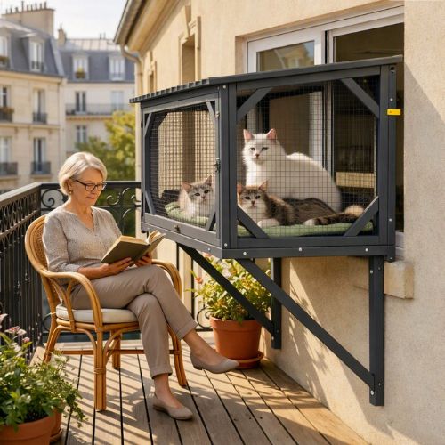 Catio pour chats fenêtre balcon