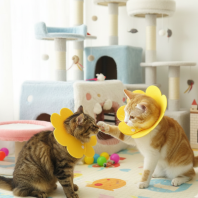 collerette chat avec chats joueurs