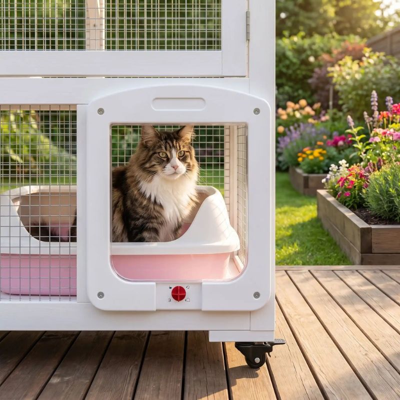 enclos chats avec chatière