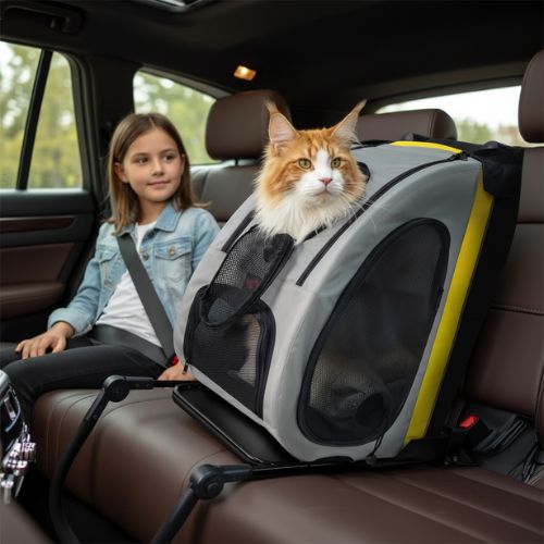 Poussette chat 2-en-1 pour banquette auto