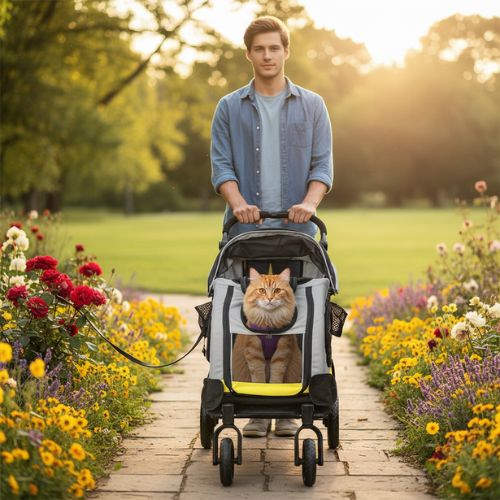 Poussette chat pour les promenades