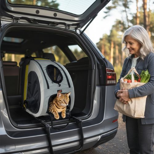 Poussette chat siège auto arrière