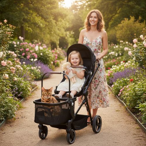 poussette chat et bébé pour balade