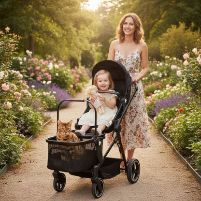 poussette chat et bébé pour balade
