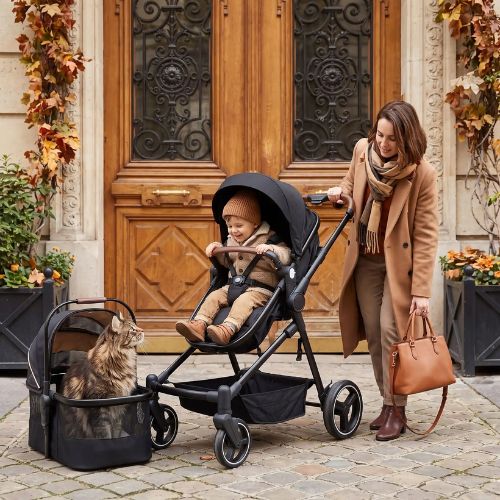 poussette chat et bébé pour promenade