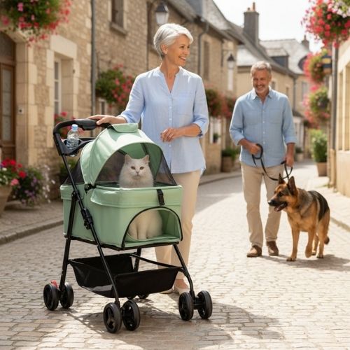 Poussette pour chat 3-en-1 Pliable sécurisée