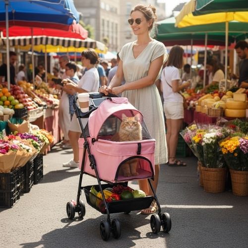 Poussette pour chat 3-en-1 Pliable pour le marché