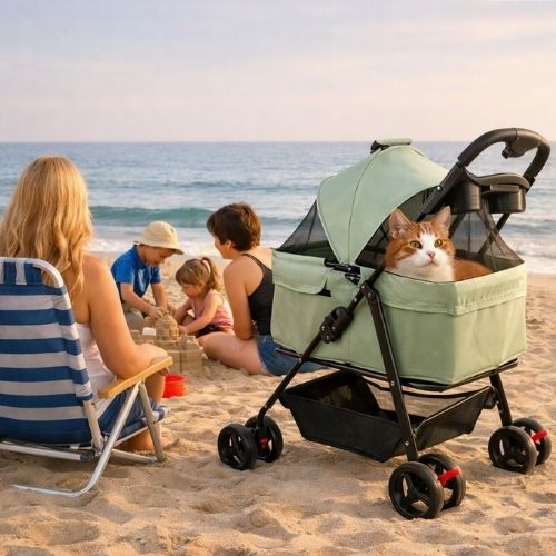Poussette pour chat 3-en-1 Pliable pour la plage