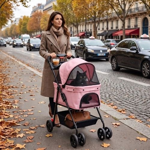 Poussette pour chat 3-en-1 Pliable sécuritaire