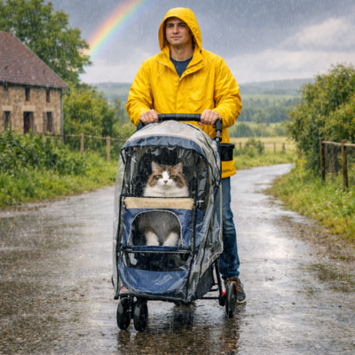 Poussette pour chat Premium avec housse de pluie protection