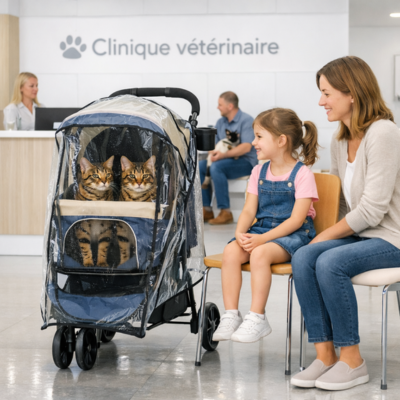 Poussette pour chat Premium avec housse de pluie pour chats anxieux
