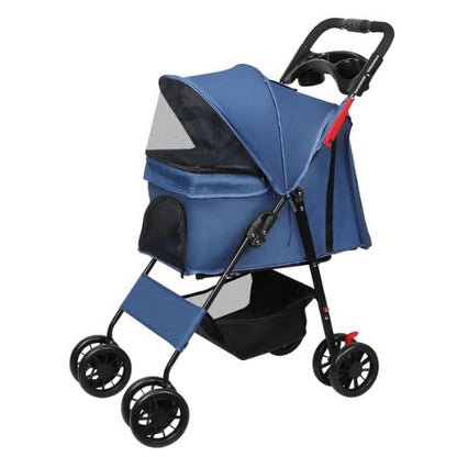 poussette pour chat sécurisée et pliable bleue