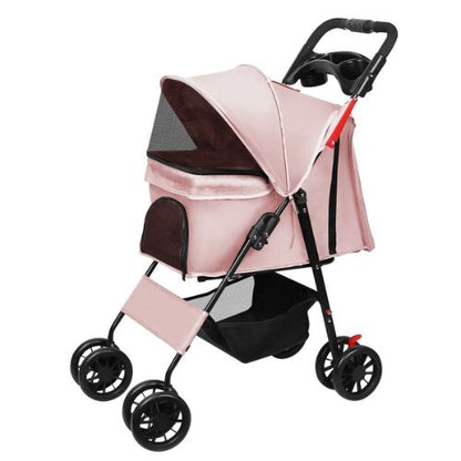 poussette pour chat sécurisée et pliable rose