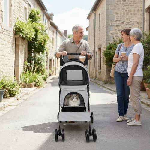poussette pour chat sécurisée et pliable ouverture frontale
