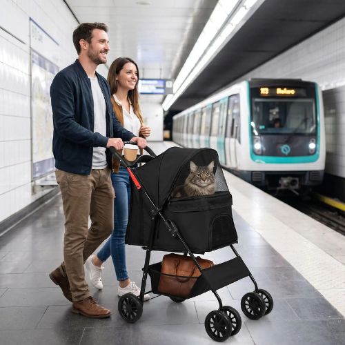 poussette pour chat sécurisée et pliable pour les transports