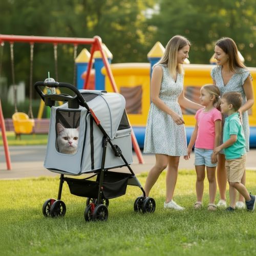 poussette pour chat sécurisée et pliable fenêtre arrière