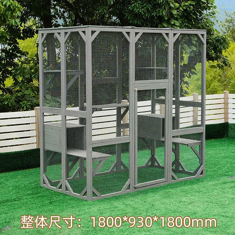 Outdoor Solid Wood Cat Cage with Wheels Movable Climbing Rain Protection Sun Corrosion Insulation Large Household