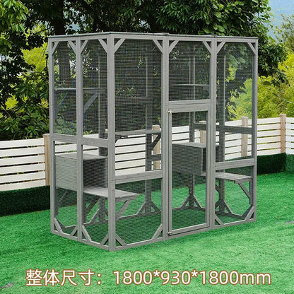 Outdoor Solid Wood Cat Cage with Wheels Movable Climbing Rain Protection Sun Corrosion Insulation Large Household