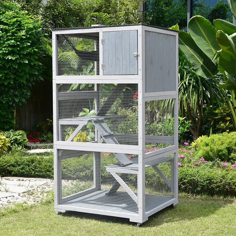 Outdoor Solid Wood Cat Cage with Wheels Movable Climbing Rain Protection Sun Corrosion Insulation Large Household