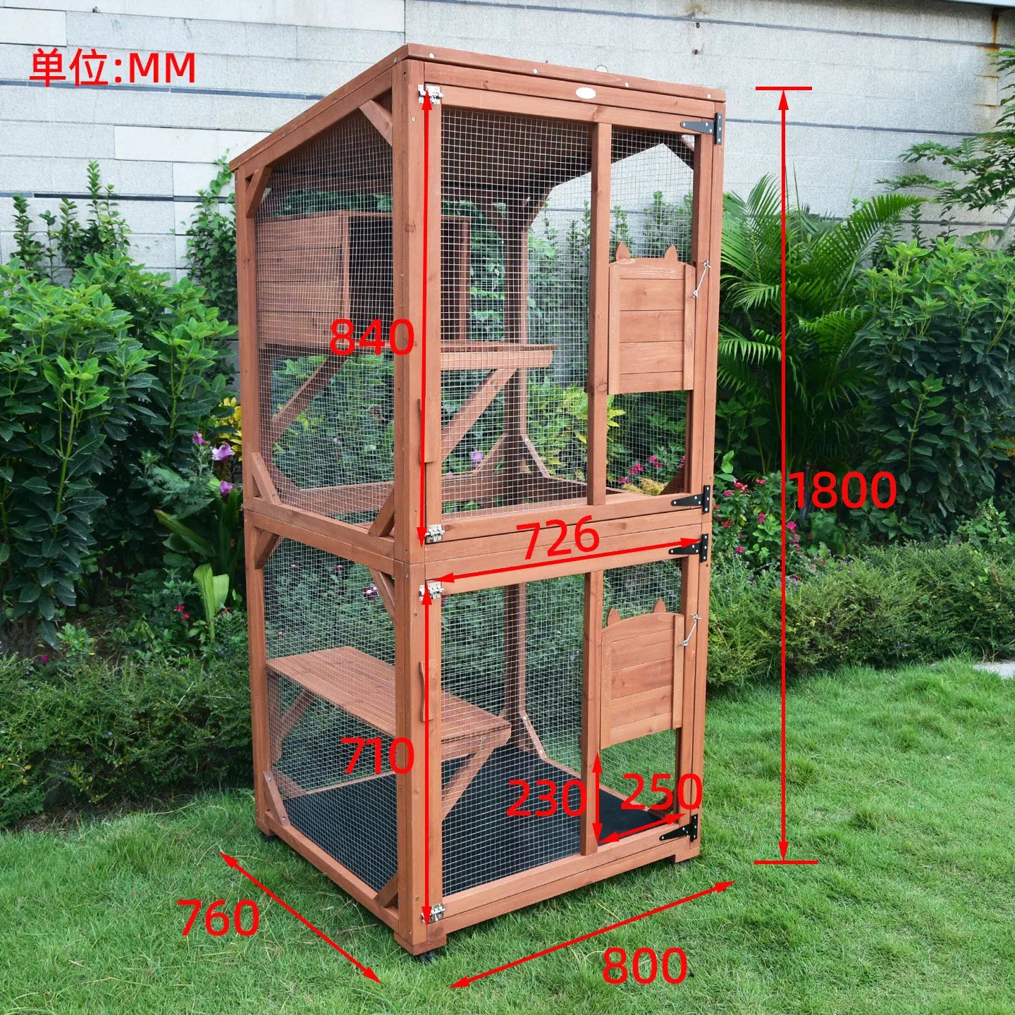 Outdoor Solid Wood Cat Cage with Wheels Movable Climbing Rain Protection Sun Corrosion Insulation Large Household
