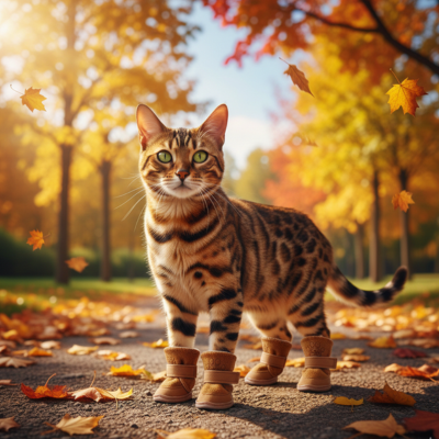 bottes pour chat hivernales brunes sur chat de bengal