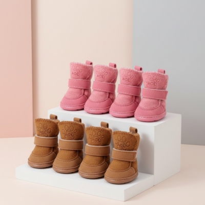 bottes pour chat hivernales roses et brunes