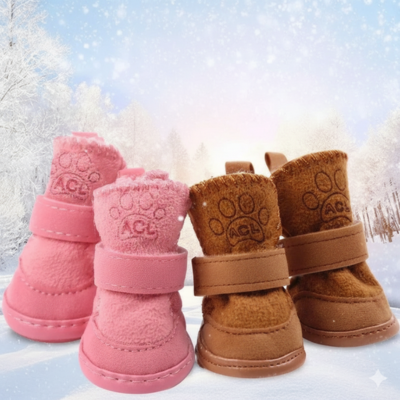 bottes pour chat hivernales roses et brunes en paires