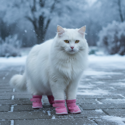 bottes pour chat hivernales roses sur neige