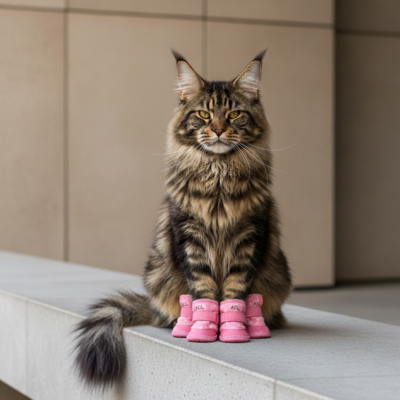 bottes pour chat hivernales roses sur main coon