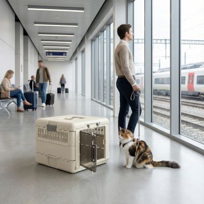 caisse de transport pour chat emboitable à la gare