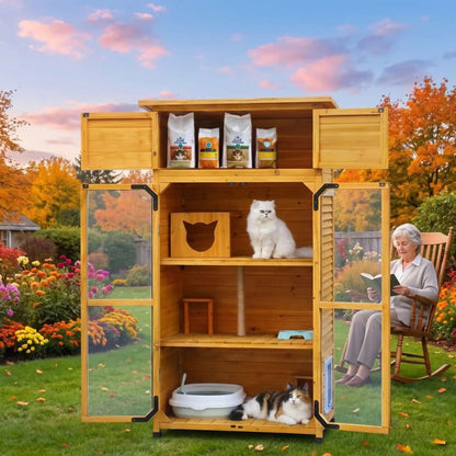 catio balcon bois naturel avec armoire de rangement pour la cour arrière