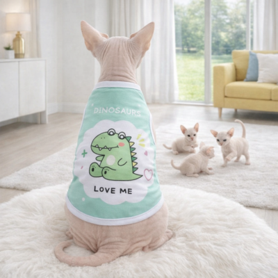 chandails pour chats sphynx vert sur chat