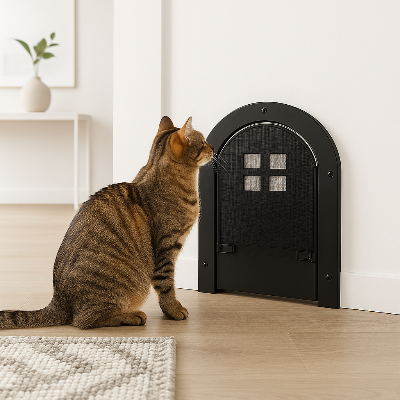 chatiere pour chat rustikchat imageIA noir