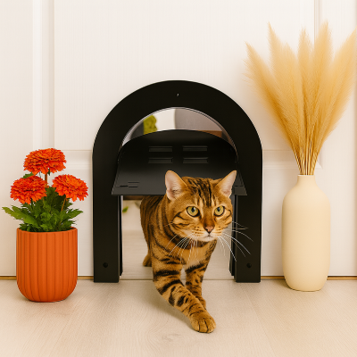 chatière noir avec chat entrant