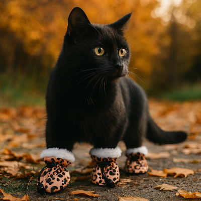 chaussettes antidérapantes leopard sur chat noir