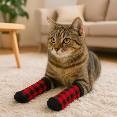 chaussettes antidérapantes chat rouge