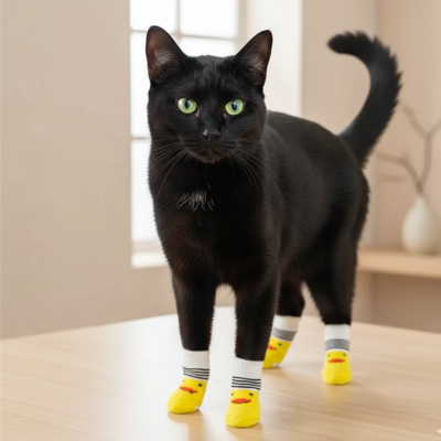 chaussette antidérapantes chat Protège Pattes jaunes chat noir
