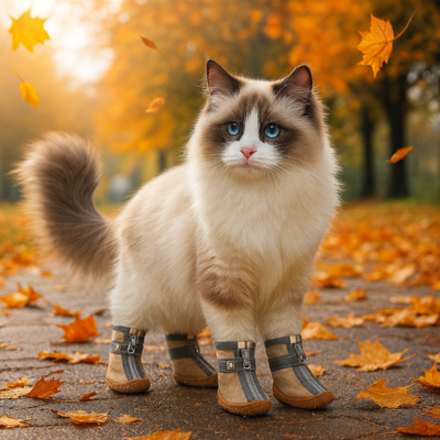 chaussures pour chat Protège-pattes antidérapantes beiges sur chat